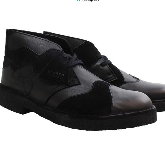 Clarks Leather Lace Up Desert Patch Men’s Black Boots Crepe Soft Sole - Picture 1 of 8